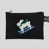 Skiing Bunny Embroidery Pouch